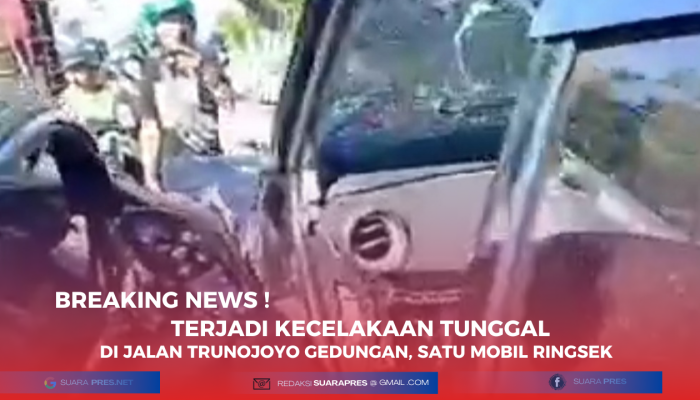 Breaking News ! Terjadi Kecelakaan Tunggal di Jalan Trunojoyo Gedungan, Satu Mobil Ringsek